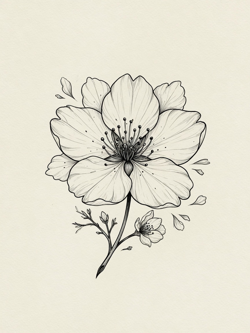Cherry Blossom — Fine Line Tattoo — Fine Line cherry-blossom tattoo design