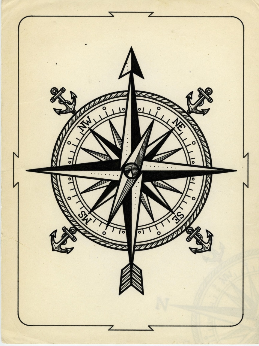 Compass — American Traditional Tattoo Design — American Traditional compass tattoo design