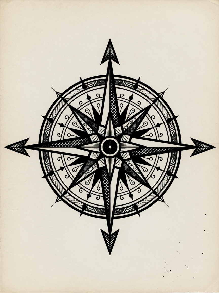 Compass — Blackwork Tattoo Design — Blackwork compass tattoo design