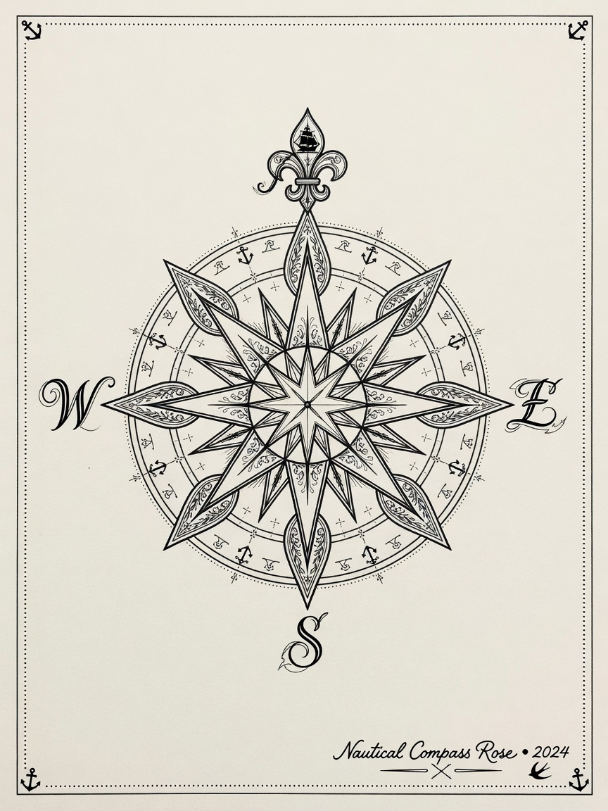 Compass — Fine Line Tattoo — Fine Line compass tattoo design