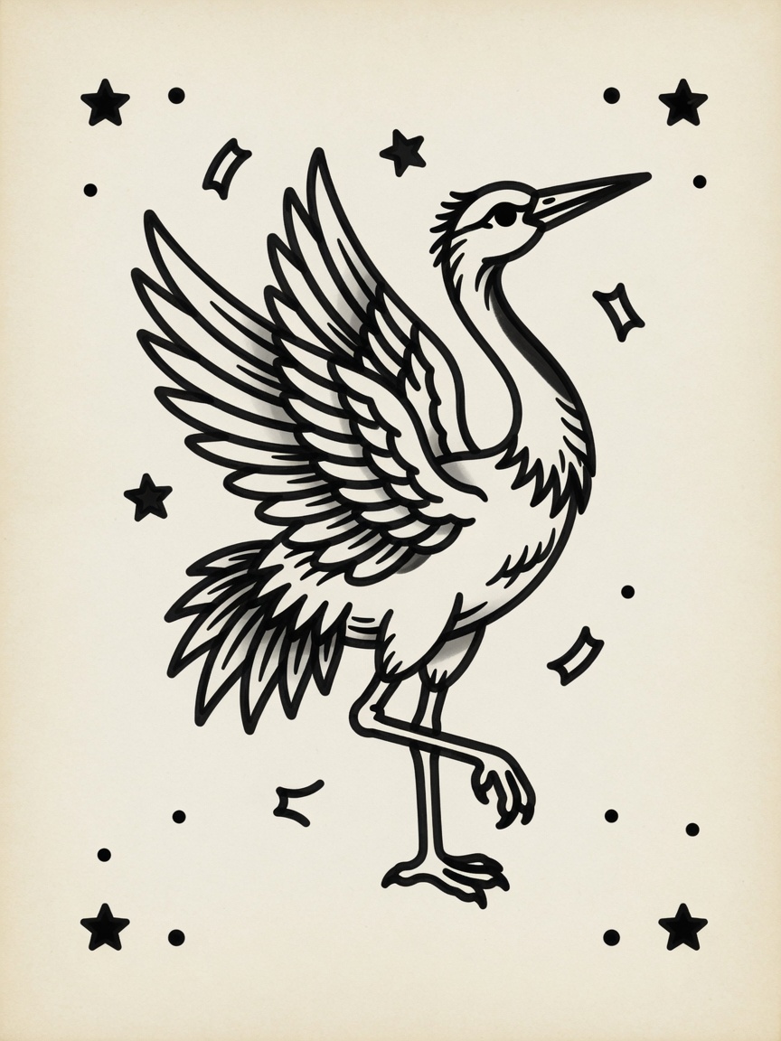 Crane — American Traditional Tattoo Design — American Traditional crane tattoo design