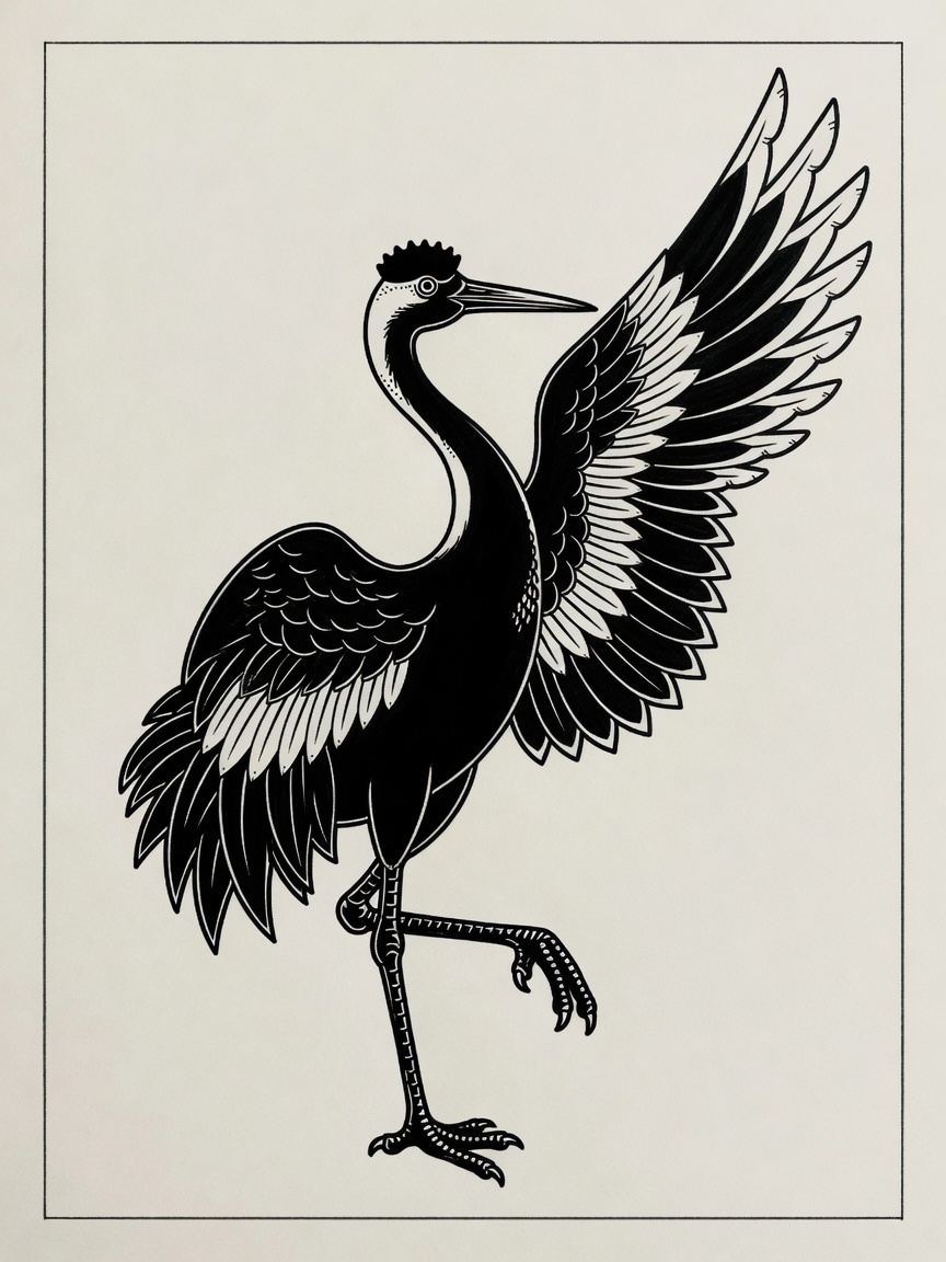 Crane — Blackwork Tattoo Design — Blackwork crane tattoo design