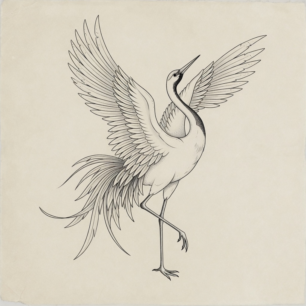 Crane — Fine Line Tattoo — Fine Line crane tattoo design
