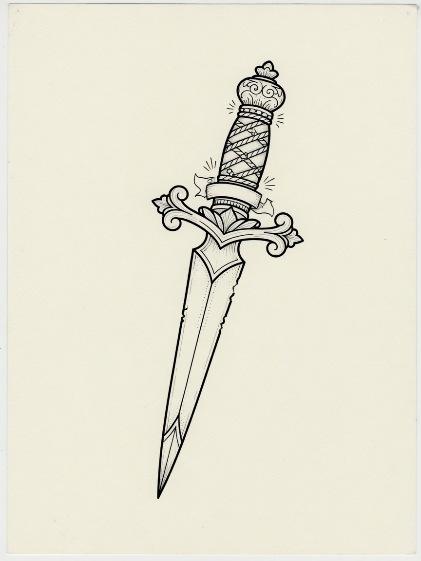 Dagger — Fine Line Tattoo — Fine Line dagger tattoo design