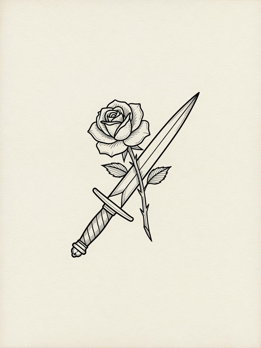 Dagger — Fine Line Tattoo — Fine Line dagger tattoo design