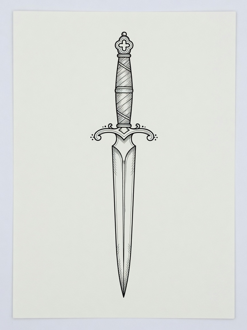 Dagger — Fine Line Tattoo (Spine) — Fine Line dagger tattoo design