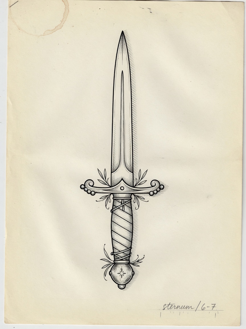 Dagger — Fine Line Tattoo Design — Fine Line dagger tattoo design