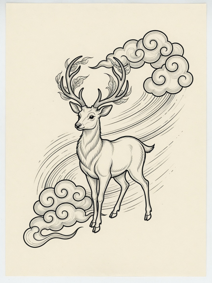 Deer — Japanese Linework Tattoo Design — Japanese Linework deer tattoo design