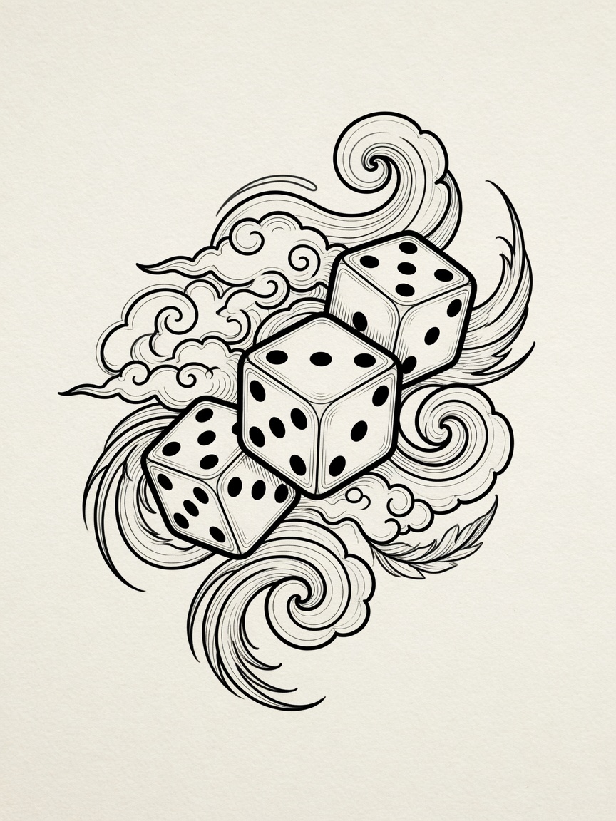 Dice — Japanese Linework Tattoo Design — Japanese Linework dice tattoo design