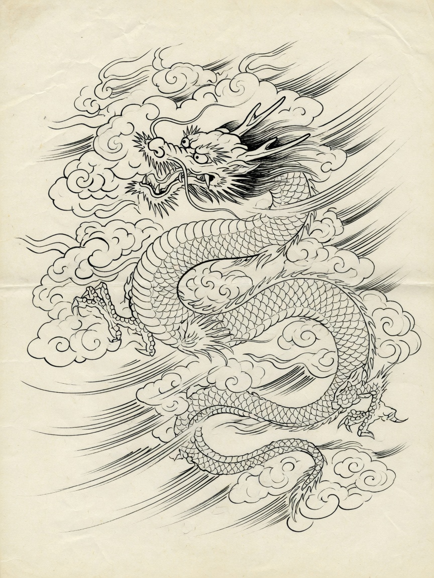 Dragon — Japanese Linework Tattoo Design — Japanese Linework dragon tattoo design