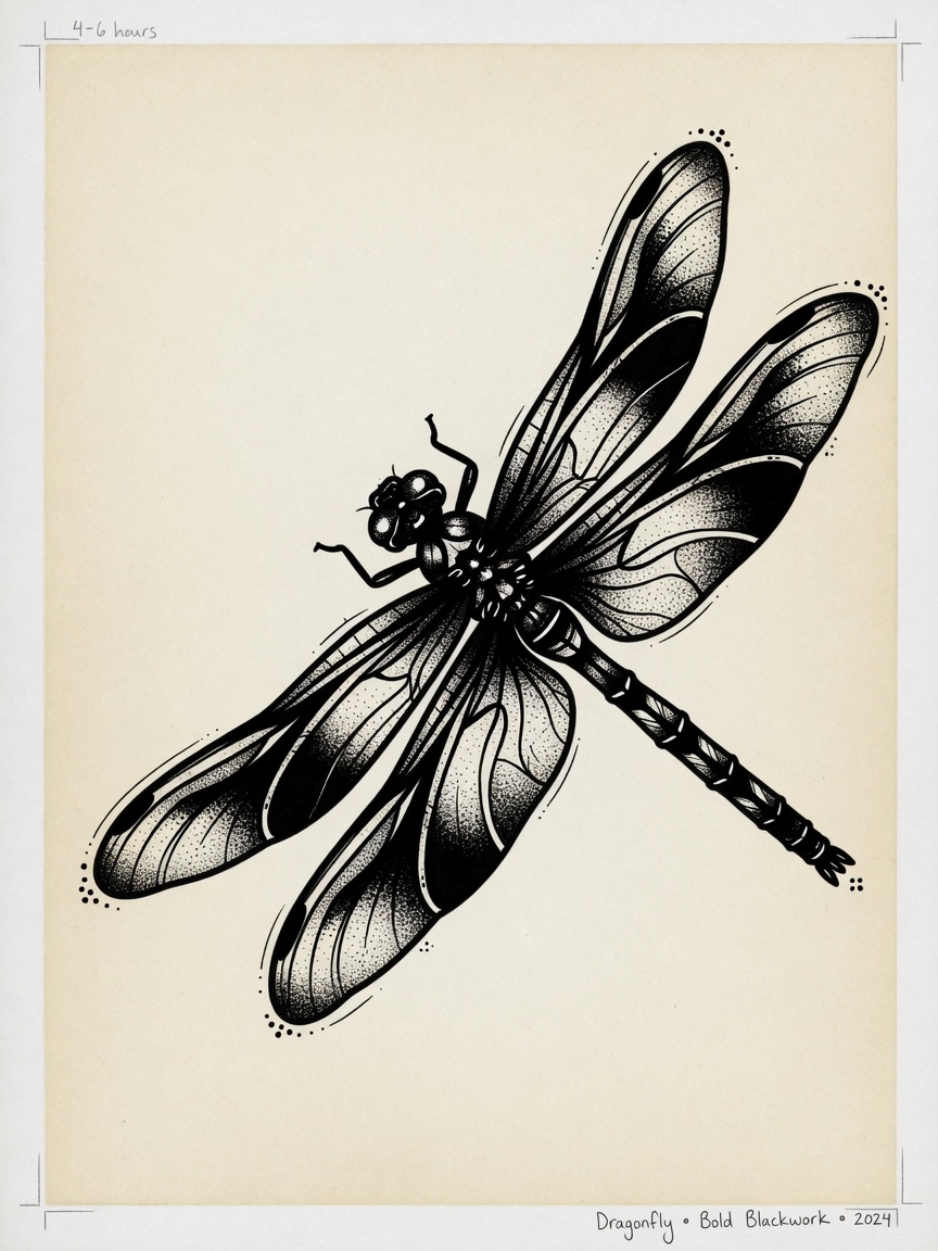 Dragonfly — Blackwork Tattoo — Blackwork dragonfly tattoo design