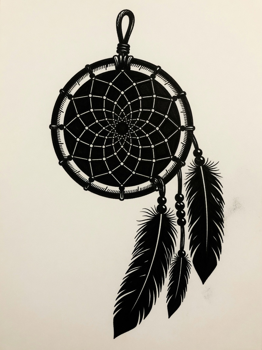 Dreamcatcher — Blackwork Tattoo Design — Blackwork dreamcatcher tattoo design