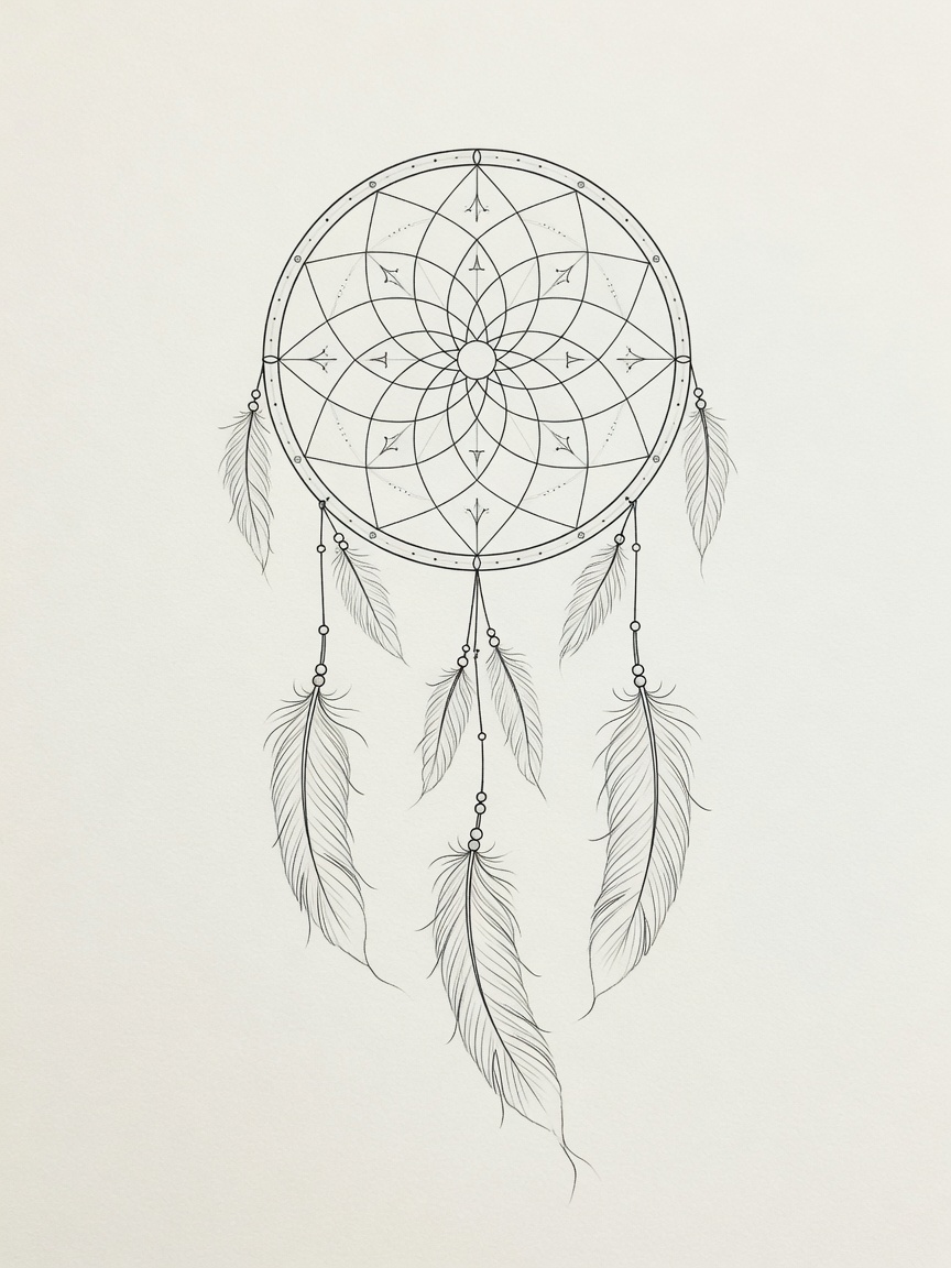 Dreamcatcher — Fine Line Tattoo Design — Fine Line dreamcatcher tattoo design
