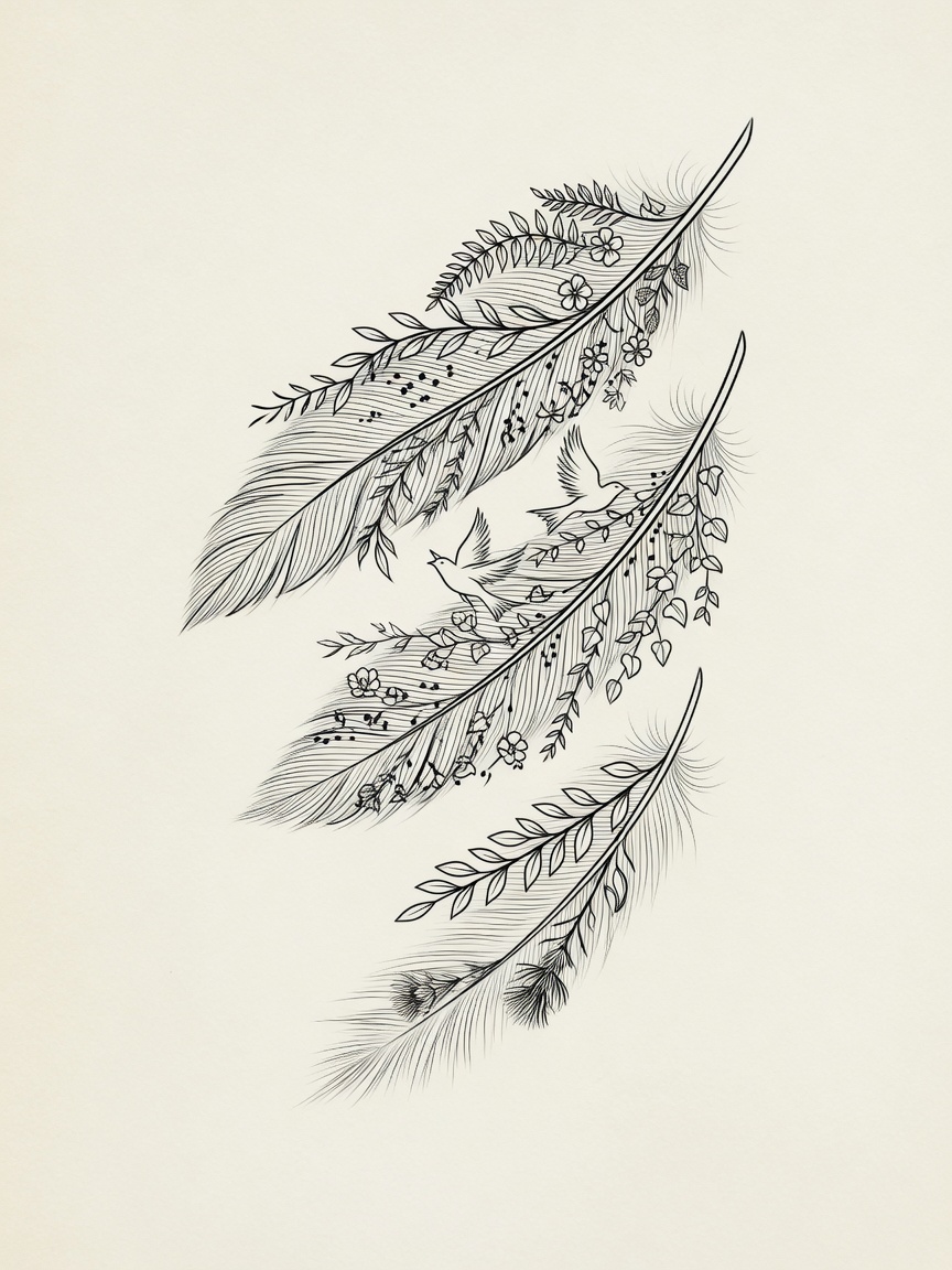 Feather — Fine Line Tattoo — Fine Line feather tattoo design