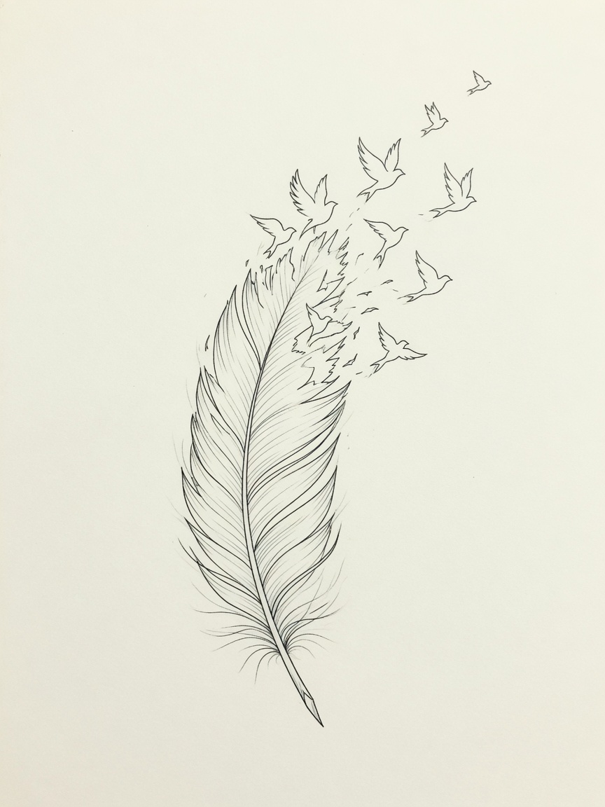 Feather — Fine Line Tattoo — Fine Line feather tattoo design