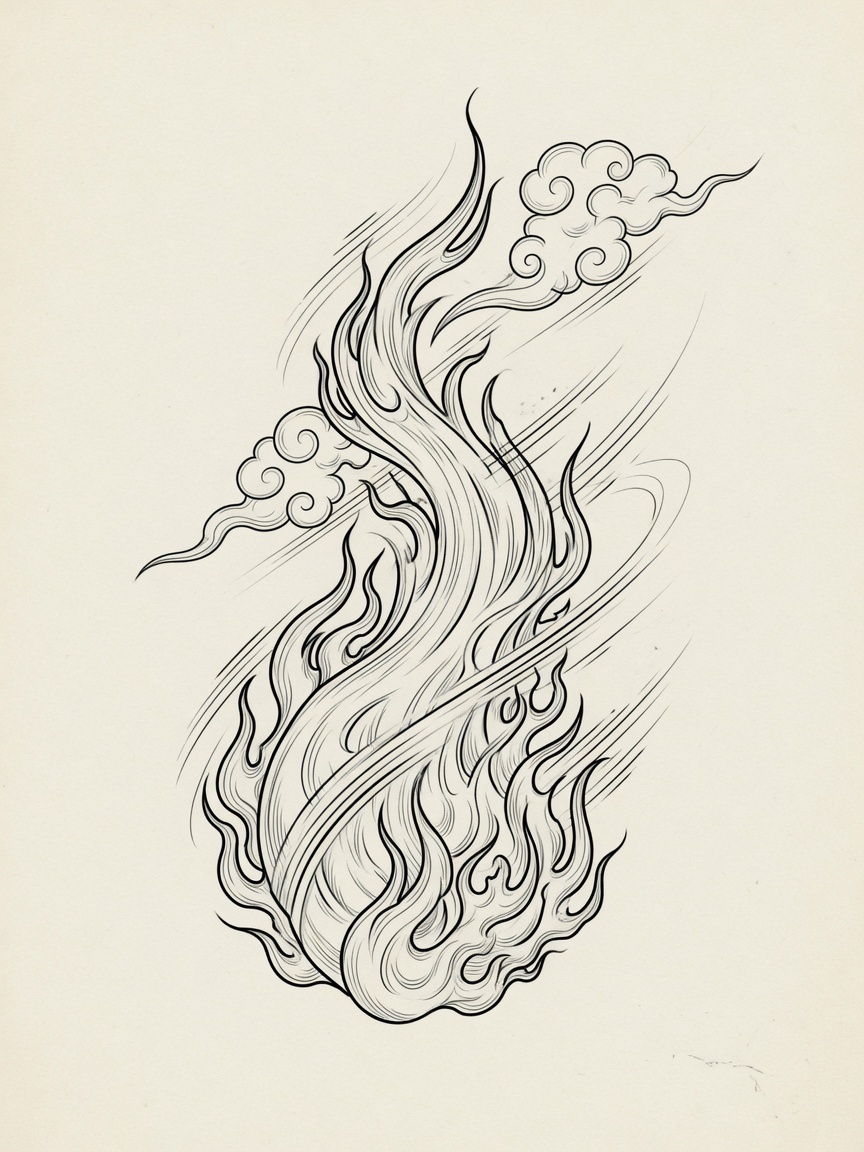 Japanese Linework Flame tattoo