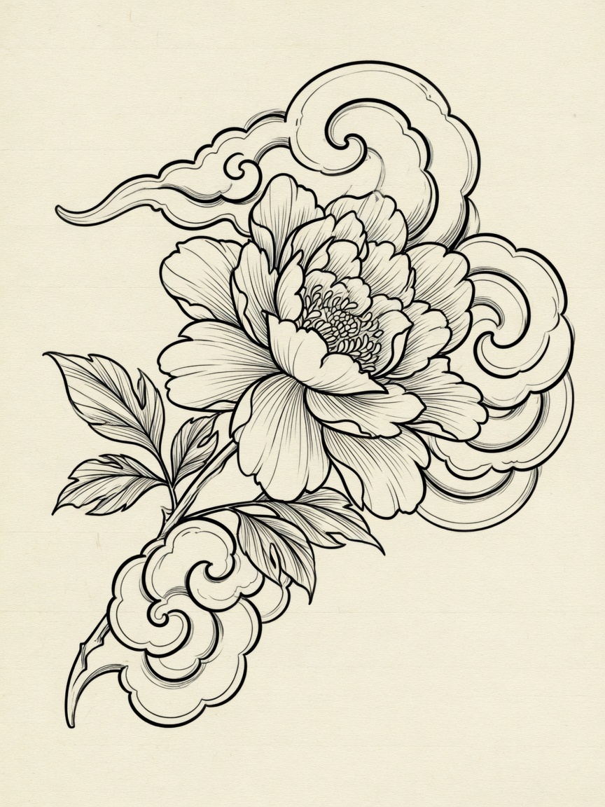 Flower — Japanese Linework Tattoo Design — Japanese Linework flower tattoo design