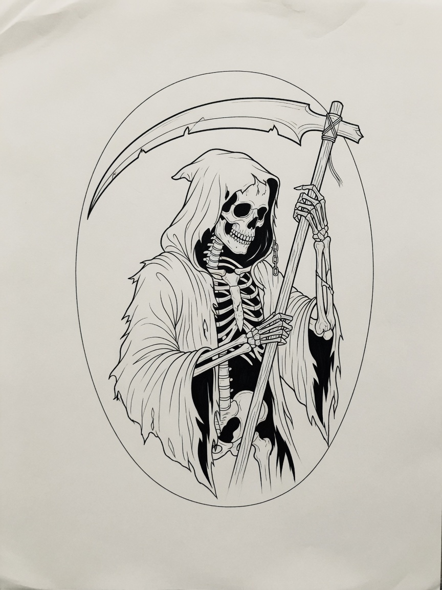 Grim Reaper — Fine Line Tattoo — Fine Line grim-reaper tattoo design