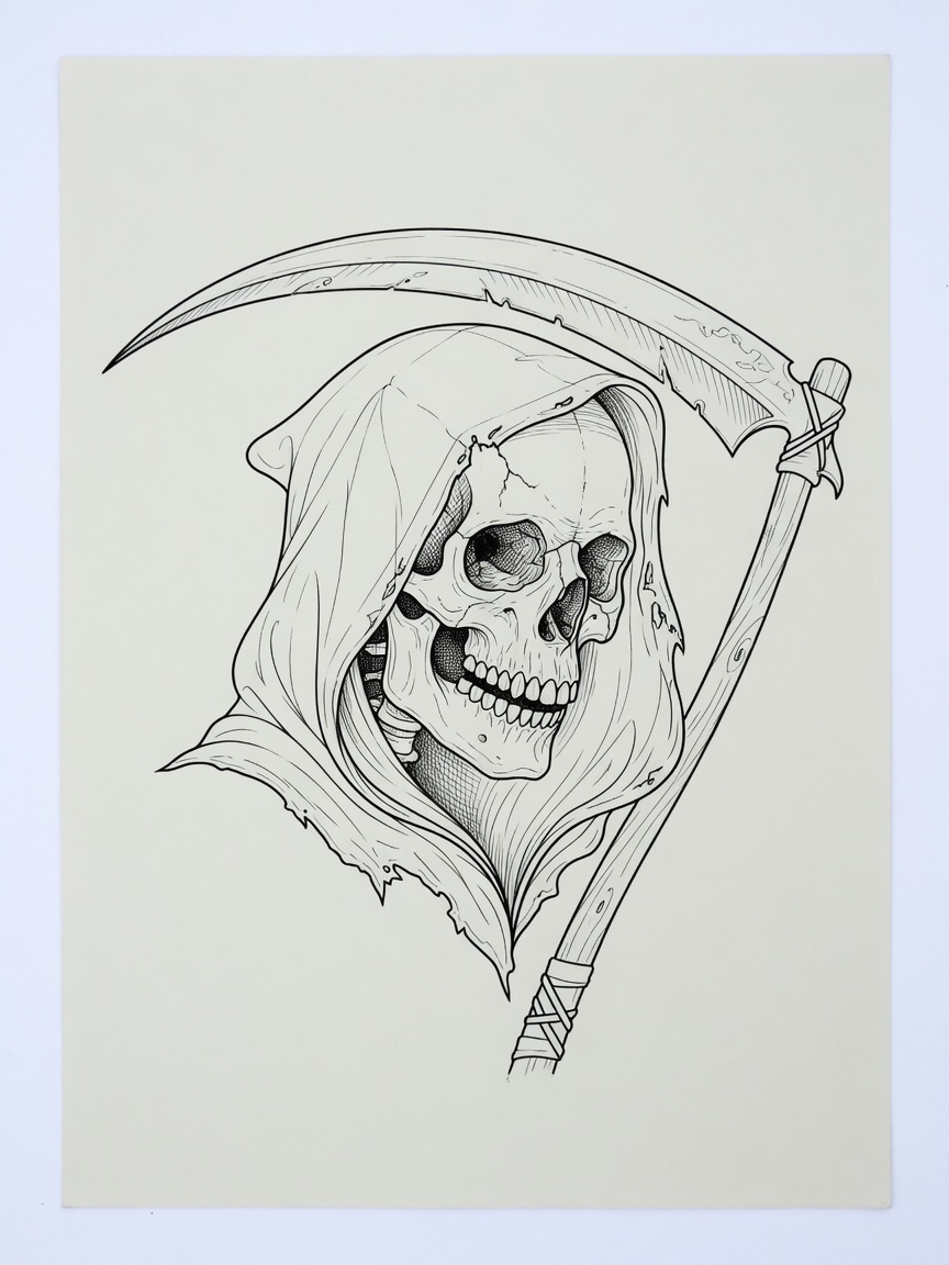 Grim Reaper — Fine Line Tattoo — Fine Line grim-reaper tattoo design