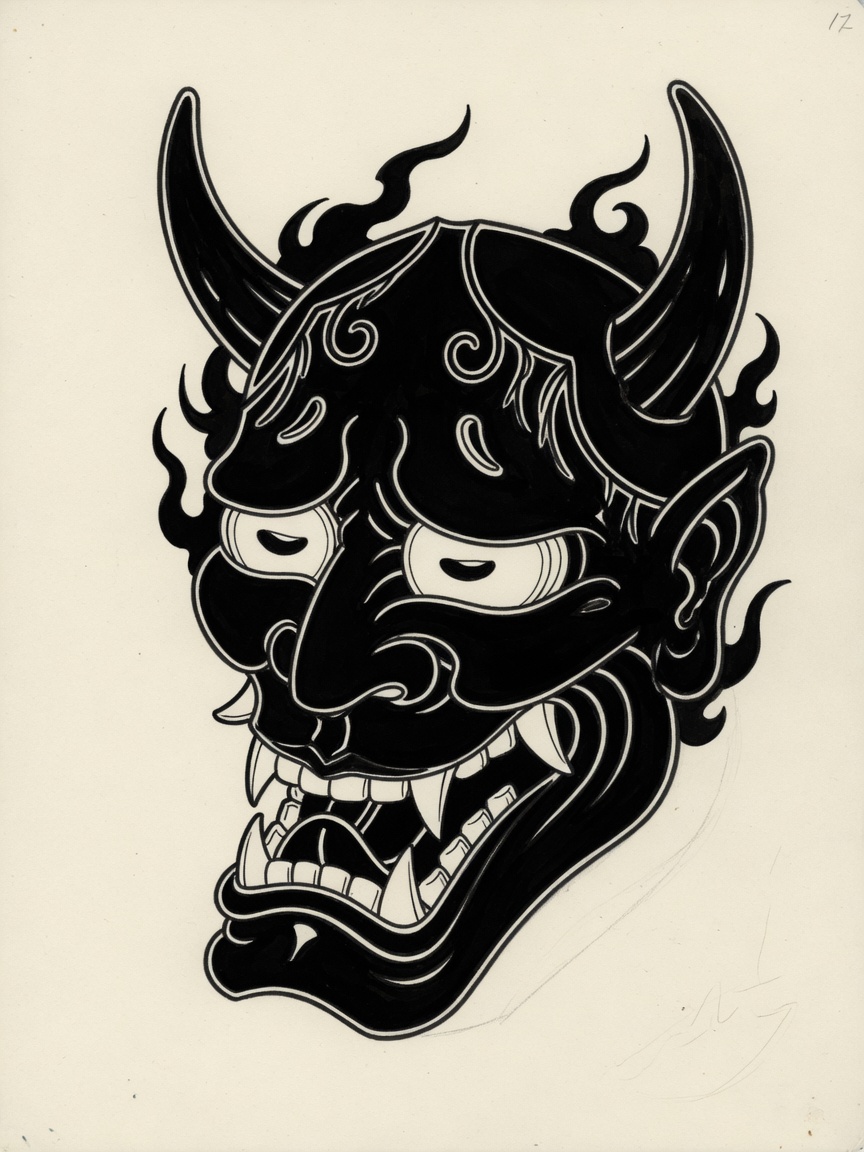 Hannya — Blackwork Tattoo Design — Blackwork hannya tattoo design