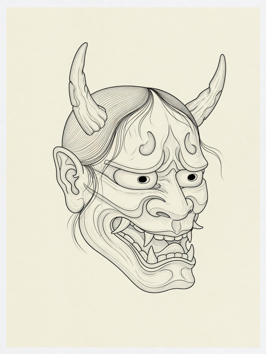 Hannya — Fine Line Tattoo Design — Fine Line hannya tattoo design