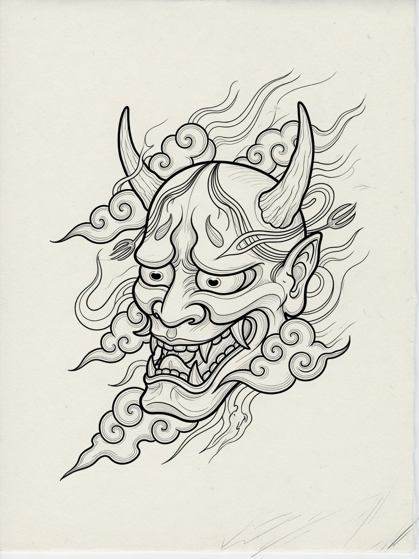 Hannya — Japanese Linework Tattoo Design — Japanese Linework hannya tattoo design