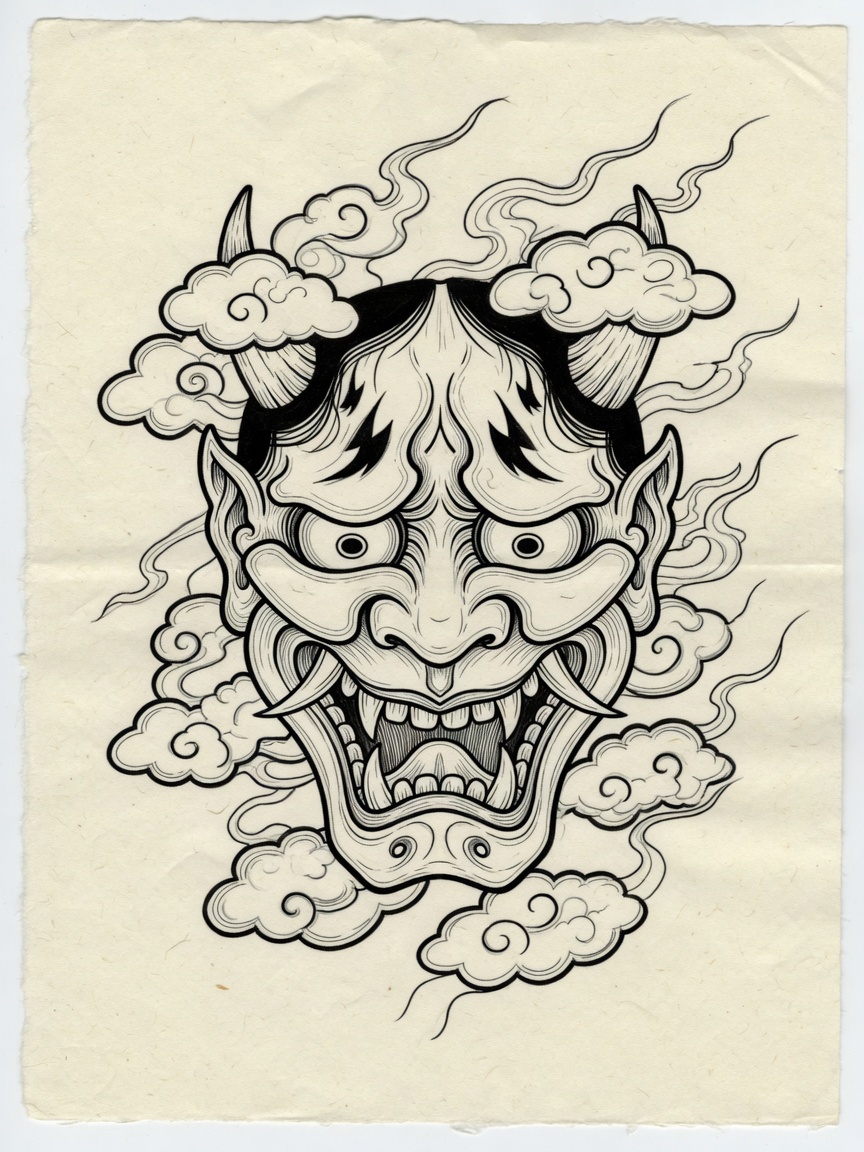 Hannya — Japanese Linework Tattoo Design — Japanese Linework hannya tattoo design