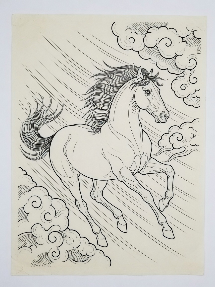 Horse — Japanese Linework Tattoo Design — Japanese Linework horse tattoo design