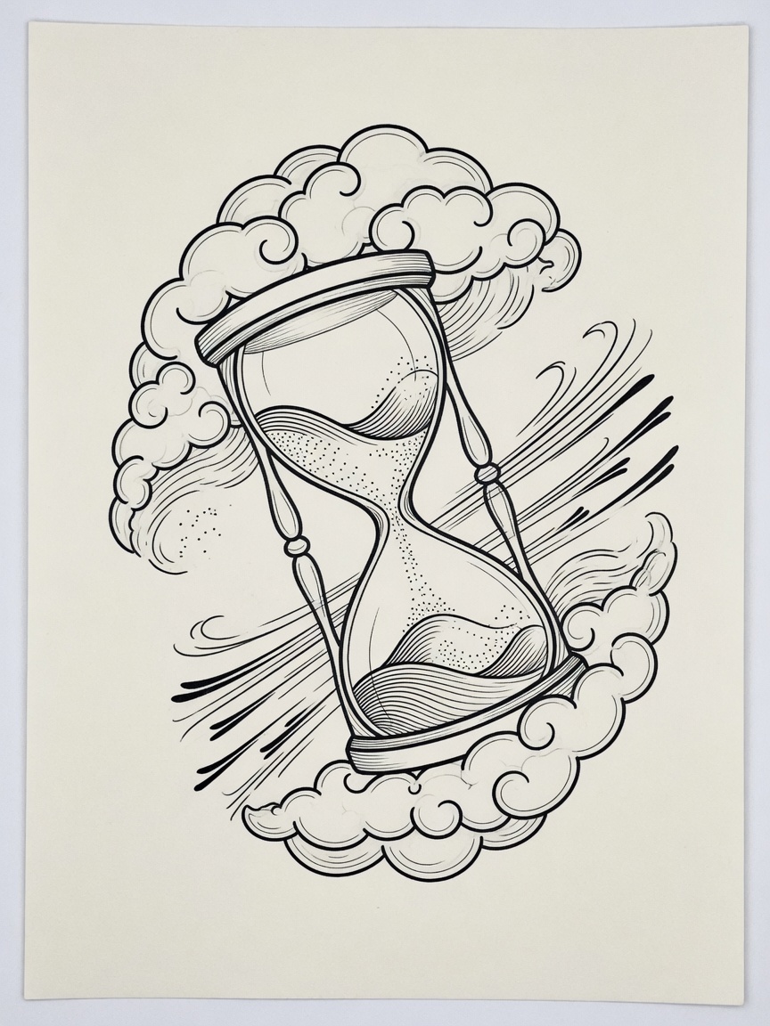 Hourglass — Japanese Linework Tattoo Design — Japanese Linework hourglass tattoo design