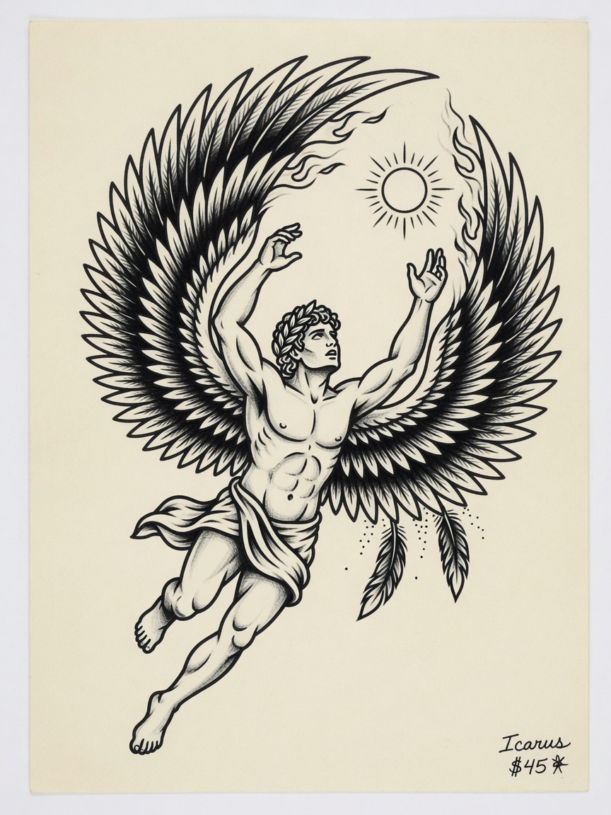 Icarus — Blackwork Tattoo — Blackwork icarus tattoo design