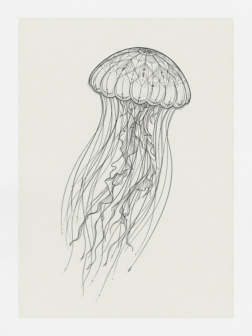 Jellyfish — Fine Line Tattoo — Fine Line jellyfish tattoo design