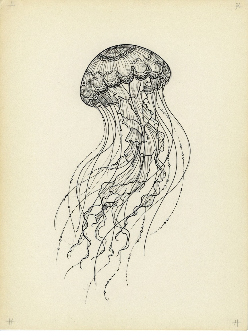 Jellyfish — Fine Line Tattoo Design — Fine Line jellyfish tattoo design