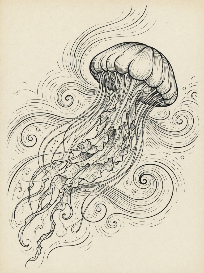 Jellyfish — Japanese Linework Tattoo Design — Japanese Linework jellyfish tattoo design