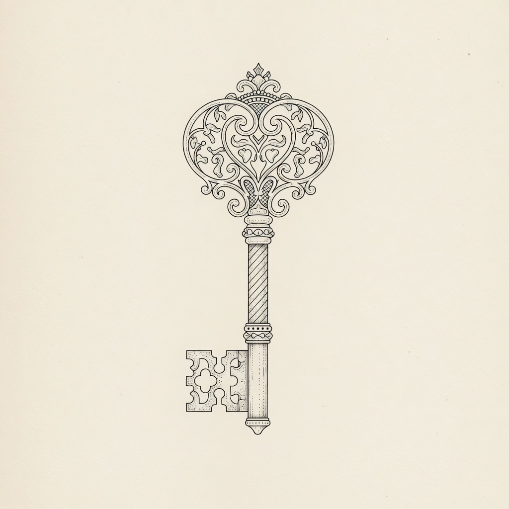 Key — Fine Line Tattoo — Fine Line key tattoo design