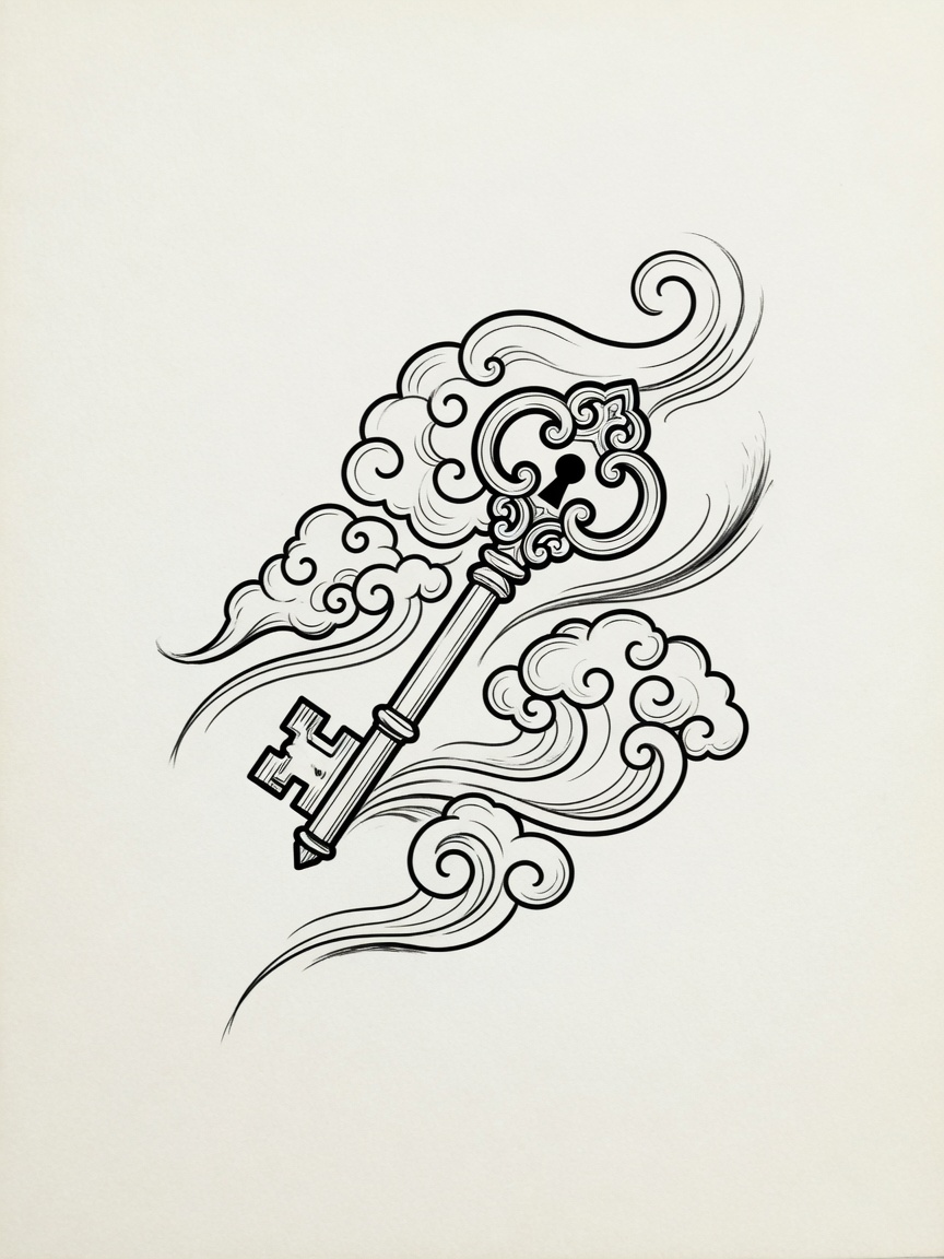 Key — Japanese Linework Tattoo Design — Japanese Linework key tattoo design