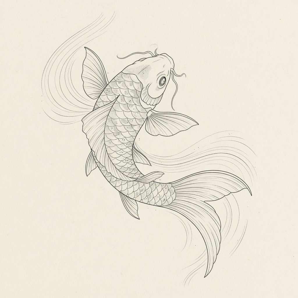 Koi — Fine Line Tattoo — Fine Line koi tattoo design