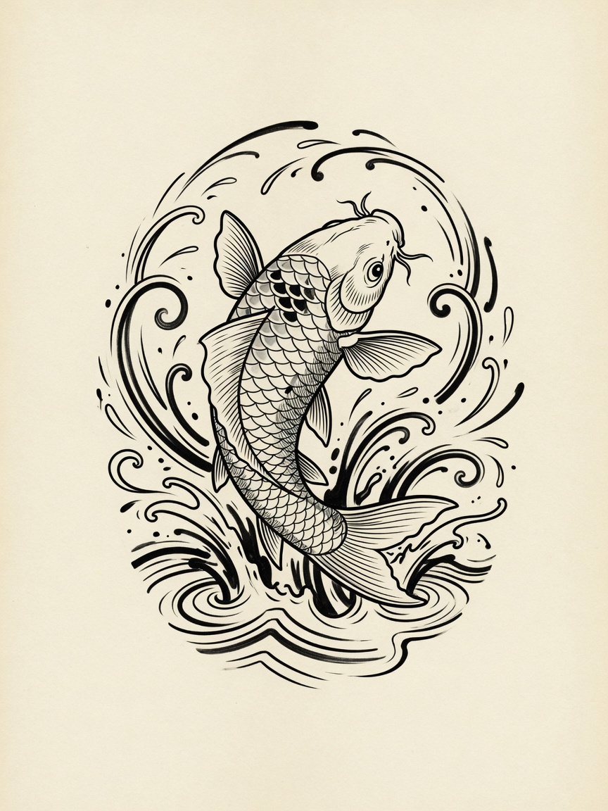 Koi — Fine Line Tattoo — Fine Line koi tattoo design