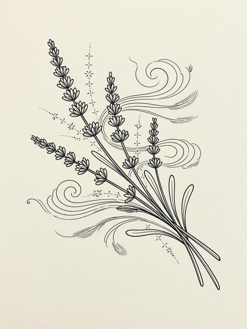 Lavender — Japanese Linework Tattoo Design — Japanese Linework lavender tattoo design