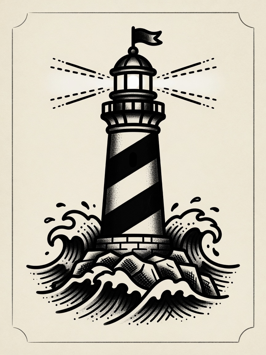 Lighthouse — American Traditional Tattoo Design — American Traditional lighthouse tattoo design
