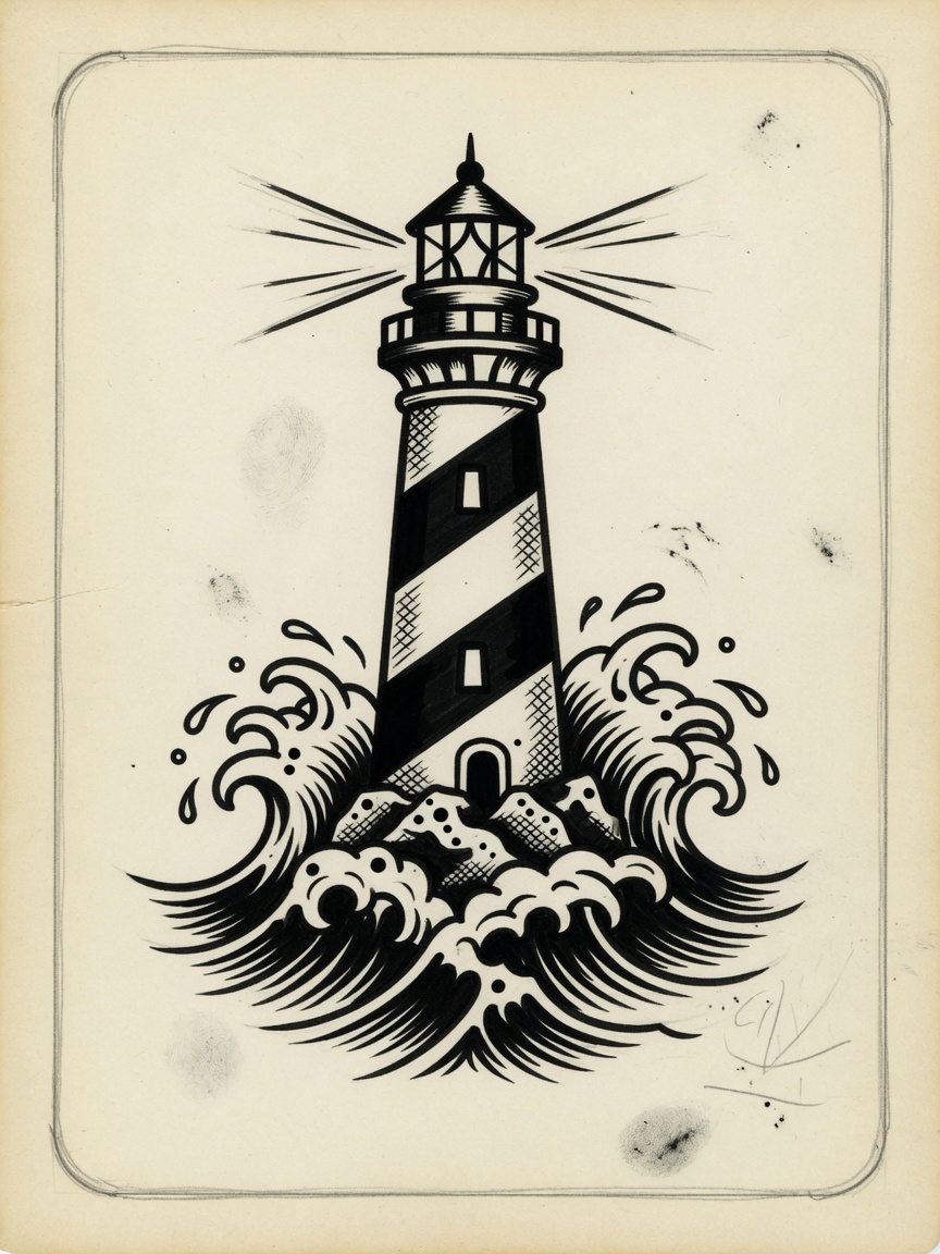 Lighthouse — American Traditional Tattoo Design — American Traditional lighthouse tattoo design