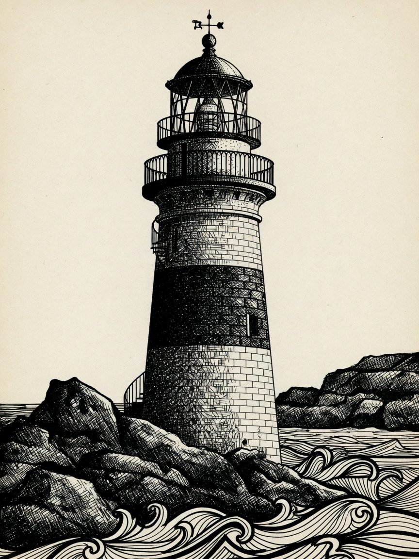 Lighthouse — Blackwork Tattoo Design — Blackwork lighthouse tattoo design