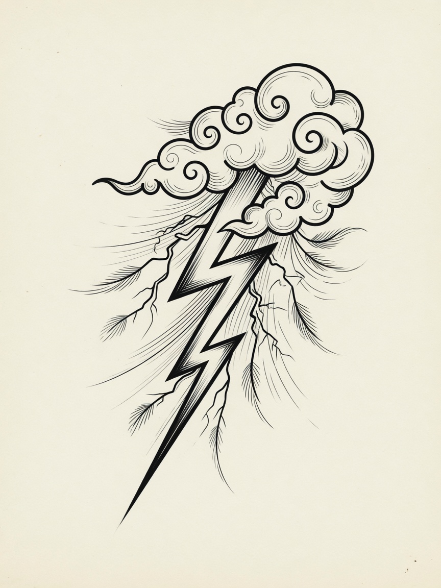 Lightning — Japanese Linework Tattoo Design — Japanese Linework lightning tattoo design