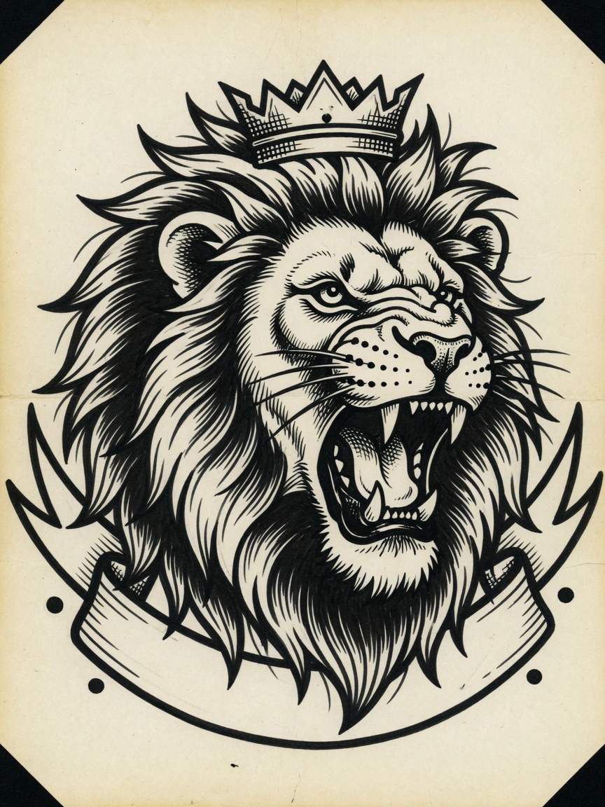 Lion — American Traditional Tattoo Design — American Traditional lion tattoo design