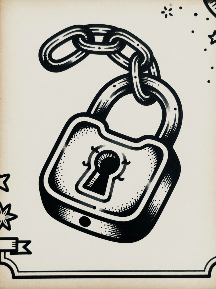 Lock — American Traditional Tattoo Design — American Traditional lock tattoo design