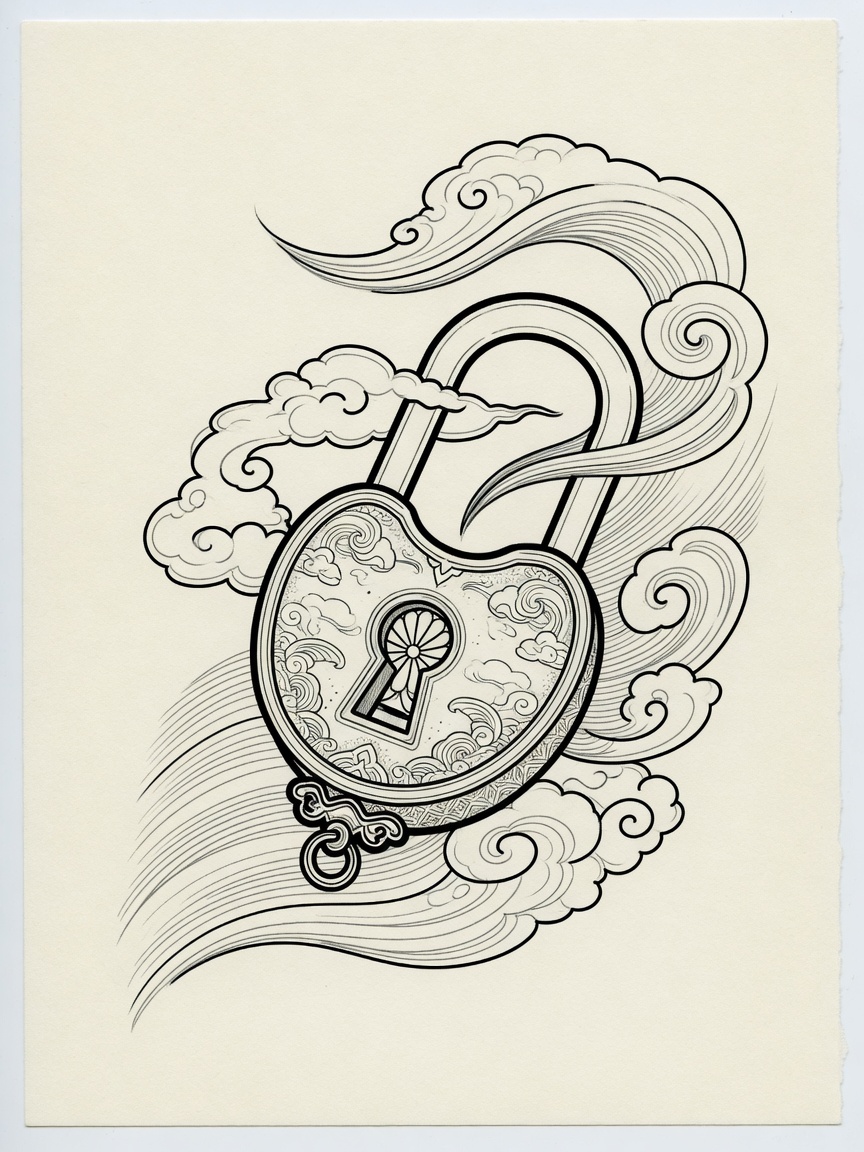 Lock — Japanese Linework Tattoo Design — Japanese Linework lock tattoo design
