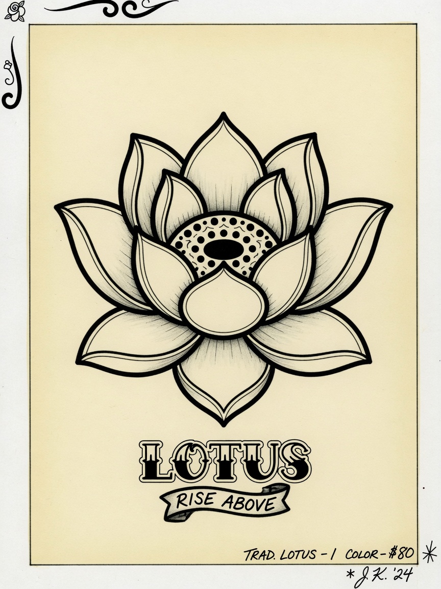 Lotus — American Traditional Tattoo — American Traditional lotus tattoo design