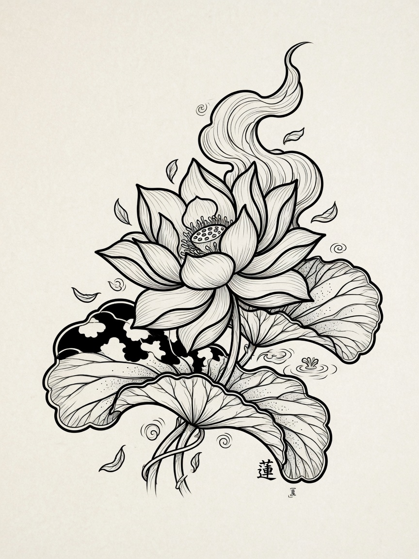 Lotus — Japanese Linework Tattoo — Japanese Linework lotus tattoo design
