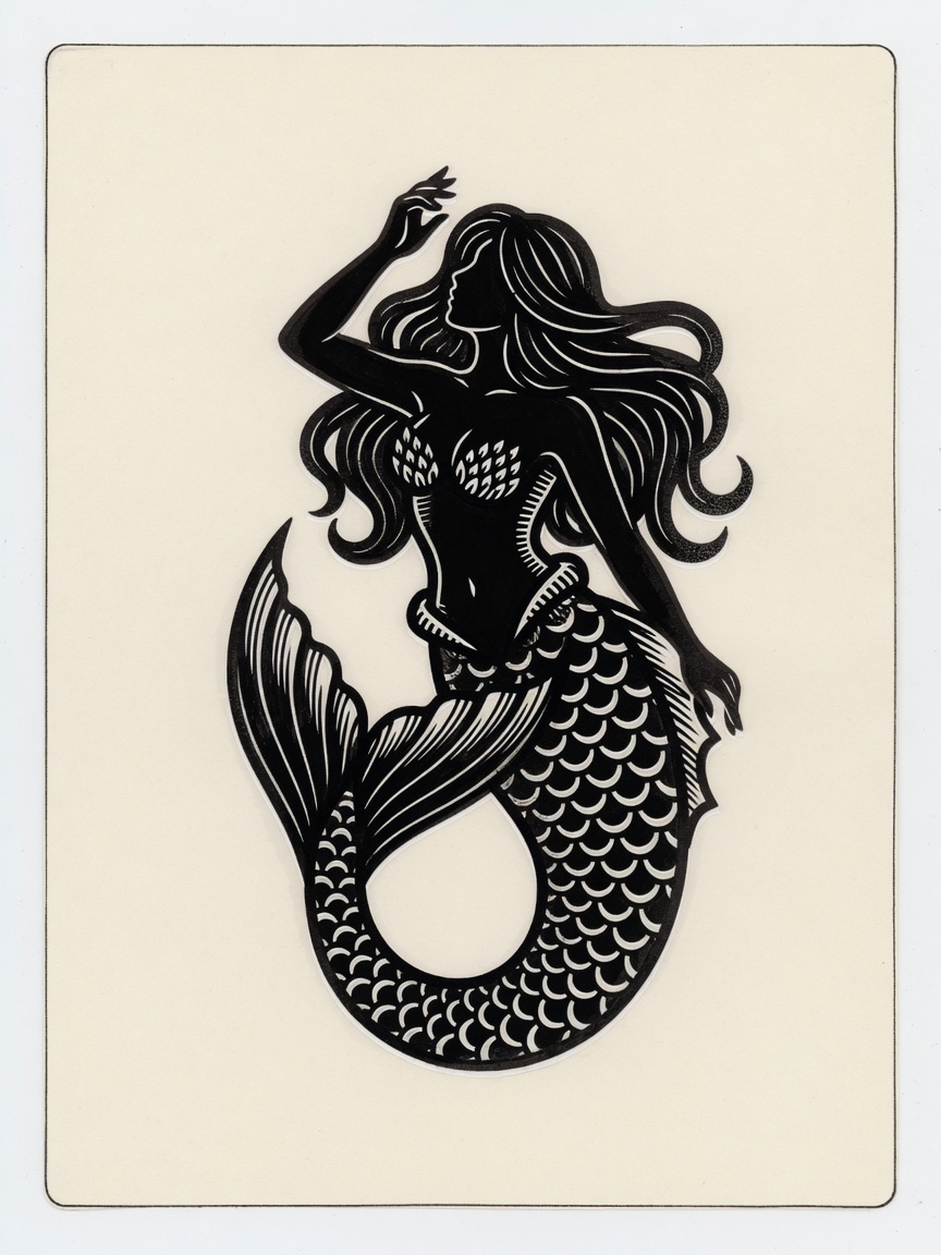 Mermaid — Blackwork Tattoo Design — Blackwork mermaid tattoo design