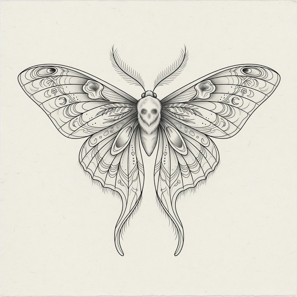 Moth — Fine Line Tattoo — Fine Line moth tattoo design