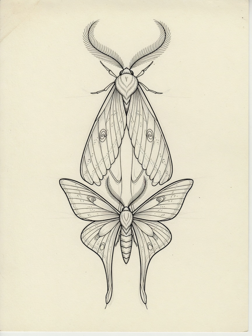 Moth — Fine Line Tattoo Design — Fine Line moth tattoo design